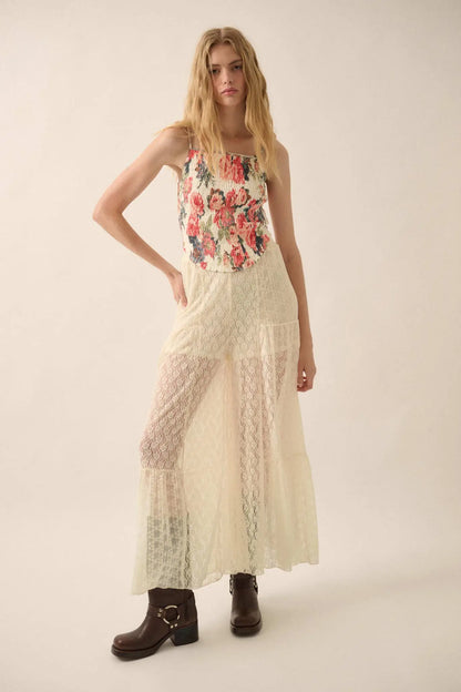 Exquisite Blooms Smocked Floral Mesh Cami Top
