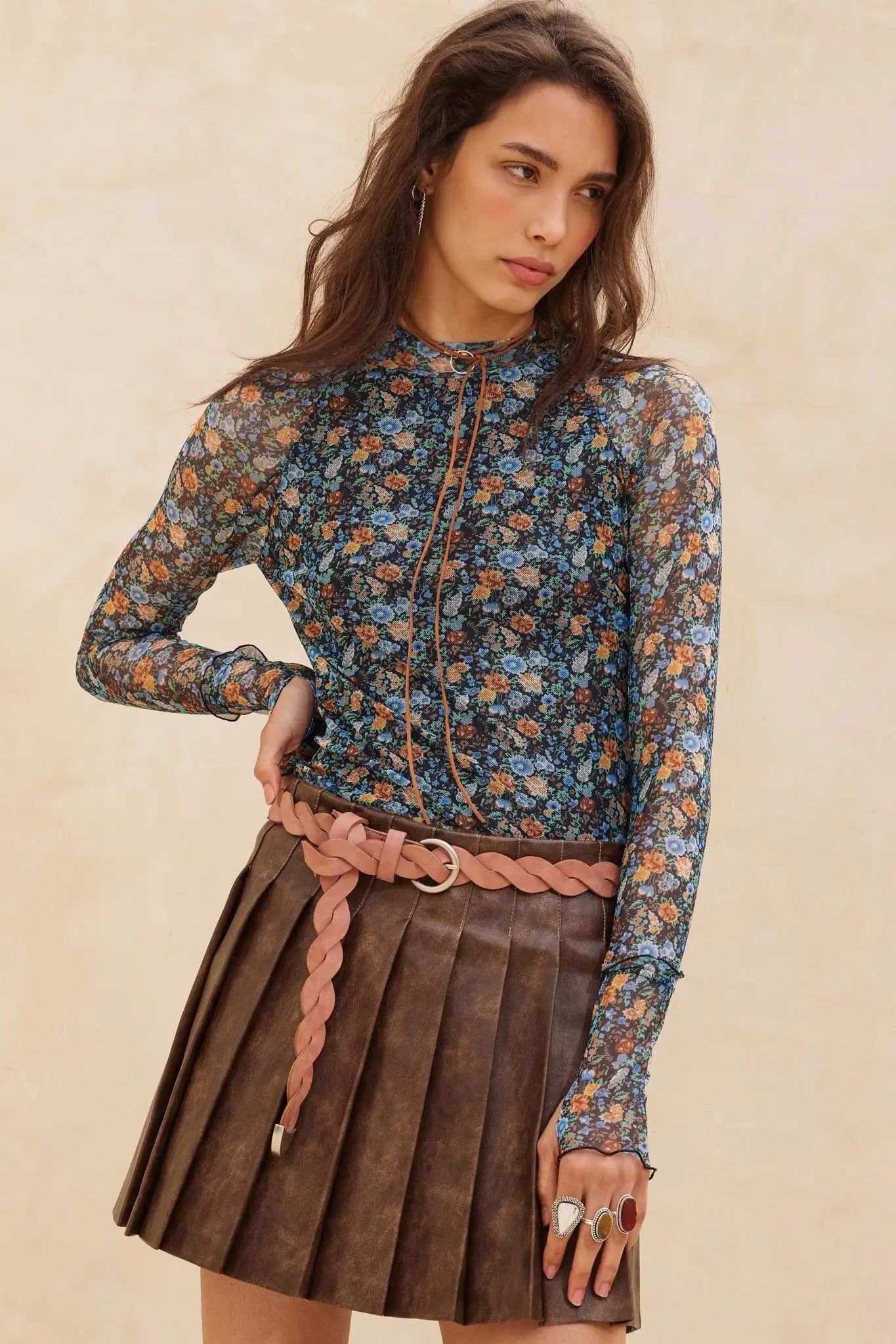 Blooming Bright Floral Mesh Thumbhole Top