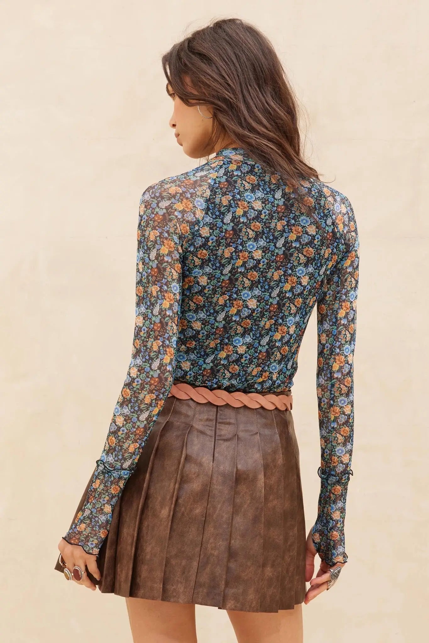 Blooming Bright Floral Mesh Thumbhole Top