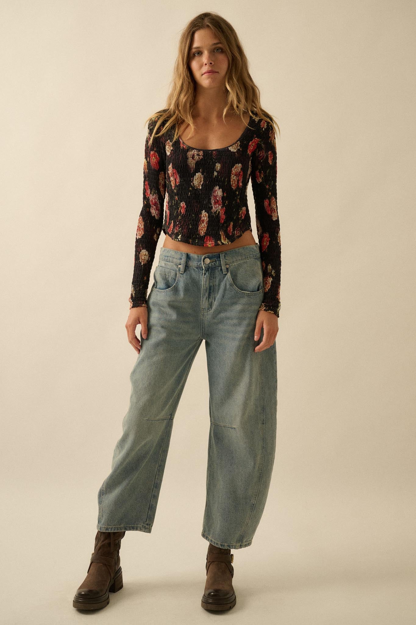 Heirloom Blooms Floral Mesh Smocked Corset Top
