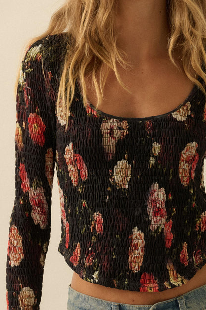 Heirloom Blooms Floral Mesh Smocked Corset Top