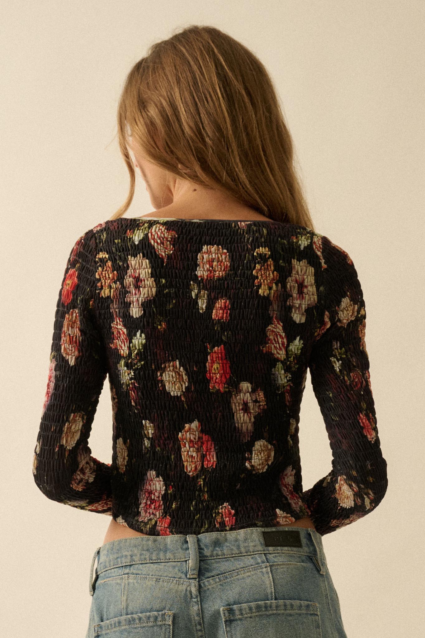 Heirloom Blooms Floral Mesh Smocked Corset Top