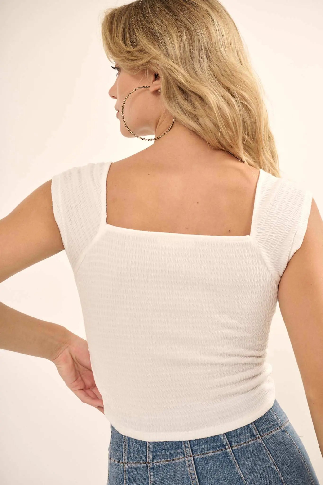 Promise the Label Smocked Jersey Surplice Top
