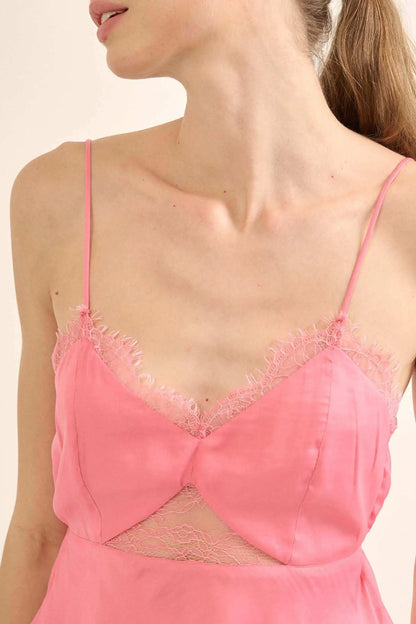 Feeling Pretty Satin and Lace Keyhole Cami Top