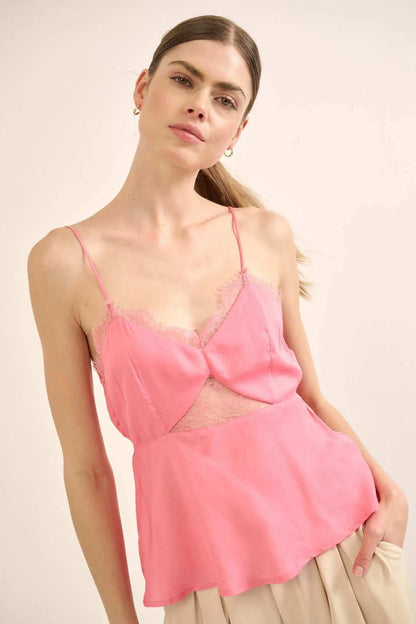 Feeling Pretty Satin and Lace Keyhole Cami Top