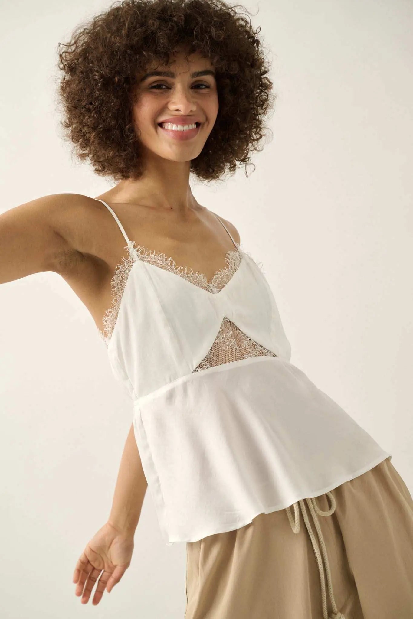 Feeling Pretty Satin and Lace Keyhole Cami Top