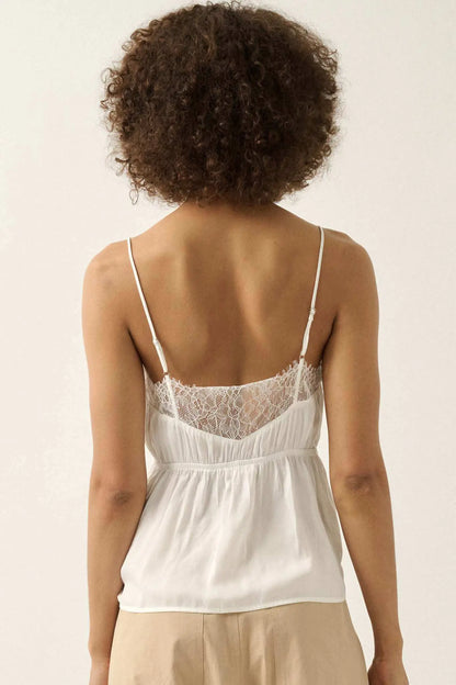 Feeling Pretty Satin and Lace Keyhole Cami Top