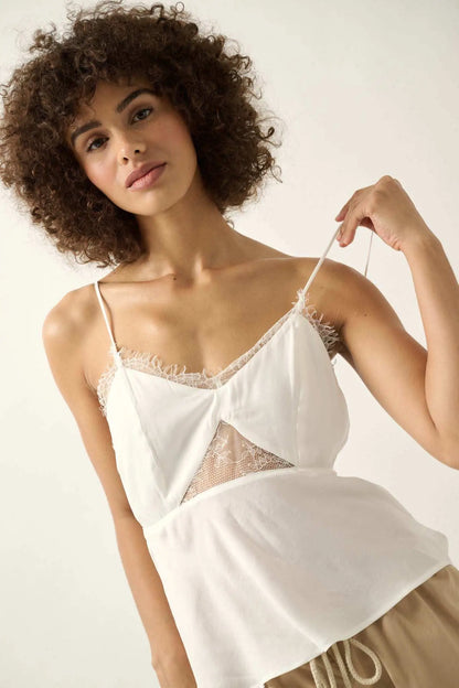 Feeling Pretty Satin and Lace Keyhole Cami Top