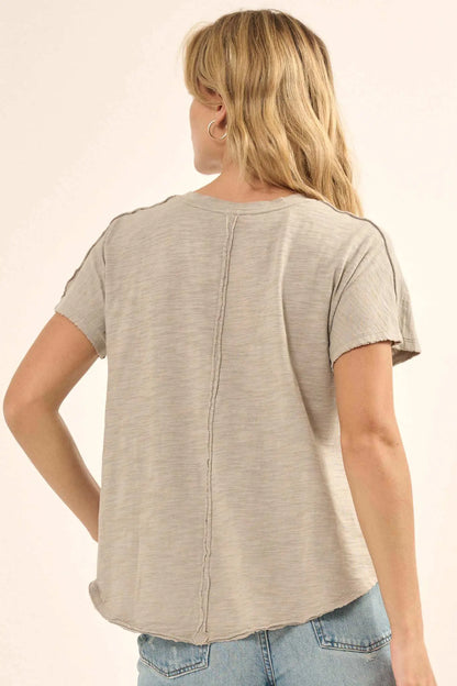 Easy Fit Vintage-Wash Slub Cotton Exposed-Seam Tee
