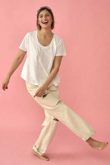 Easy Fit Vintage-Wash Slub Cotton Exposed-Seam Tee