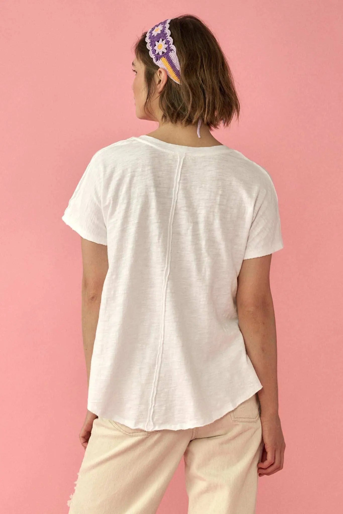 Easy Fit Vintage-Wash Slub Cotton Exposed-Seam Tee