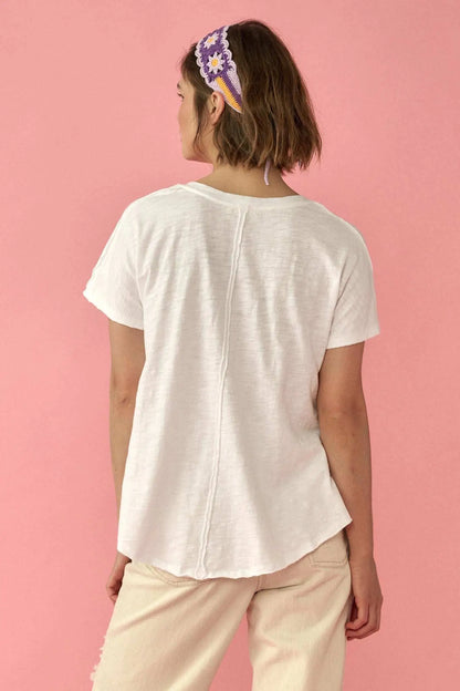 Easy Fit Vintage-Wash Slub Cotton Exposed-Seam Tee