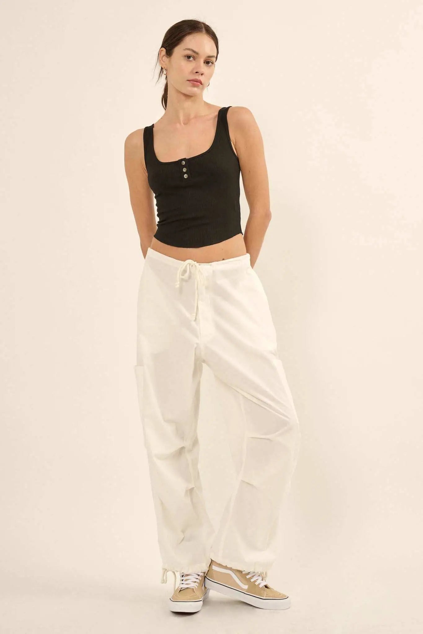 Promise the Label Rib-Knit Cropped Henley Tank Top