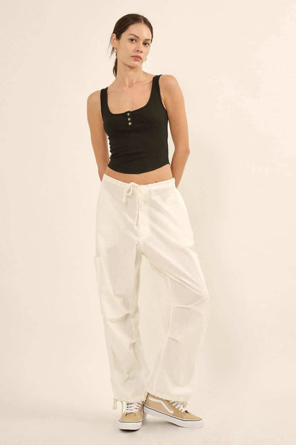 Promise the Label Rib-Knit Cropped Henley Tank Top