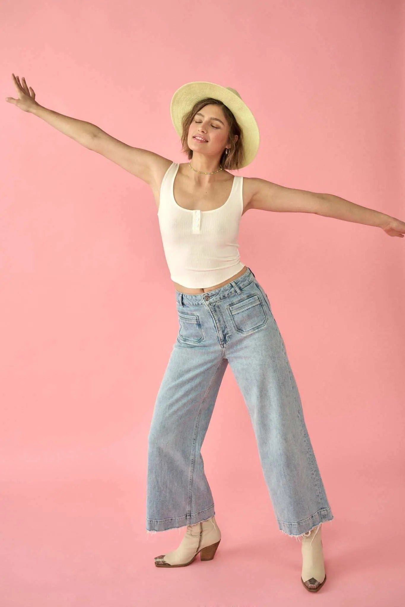 Promise the Label Rib-Knit Cropped Henley Tank Top