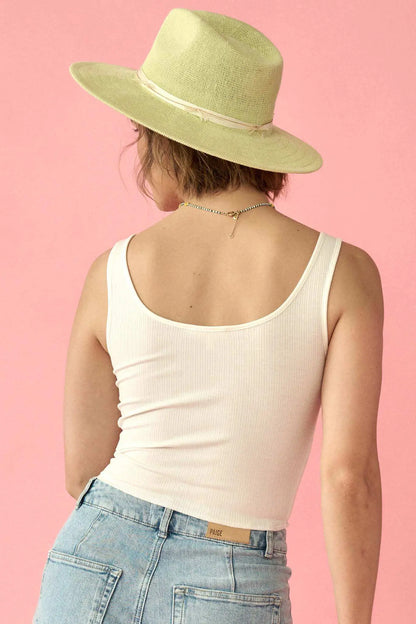 Promise the Label Rib-Knit Cropped Henley Tank Top