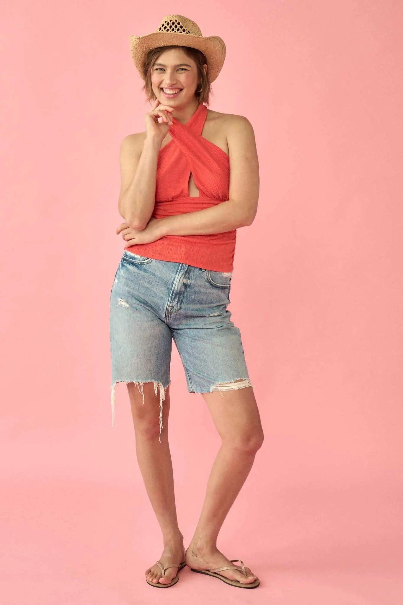 Promise the Label Smocked Jersey Halter Top