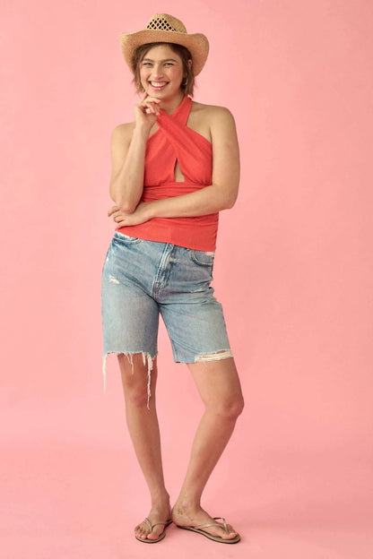 Promise the Label Smocked Jersey Halter Top
