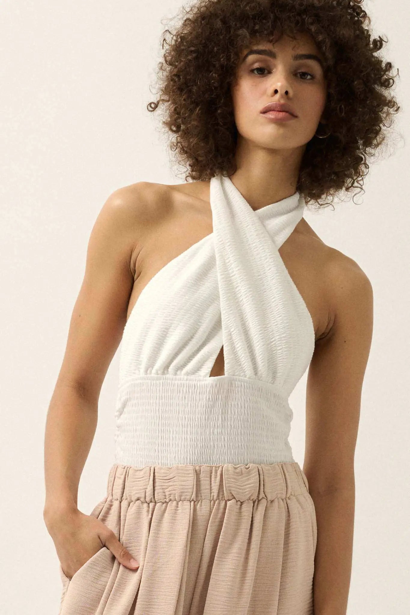 Promise the Label Smocked Jersey Halter Top