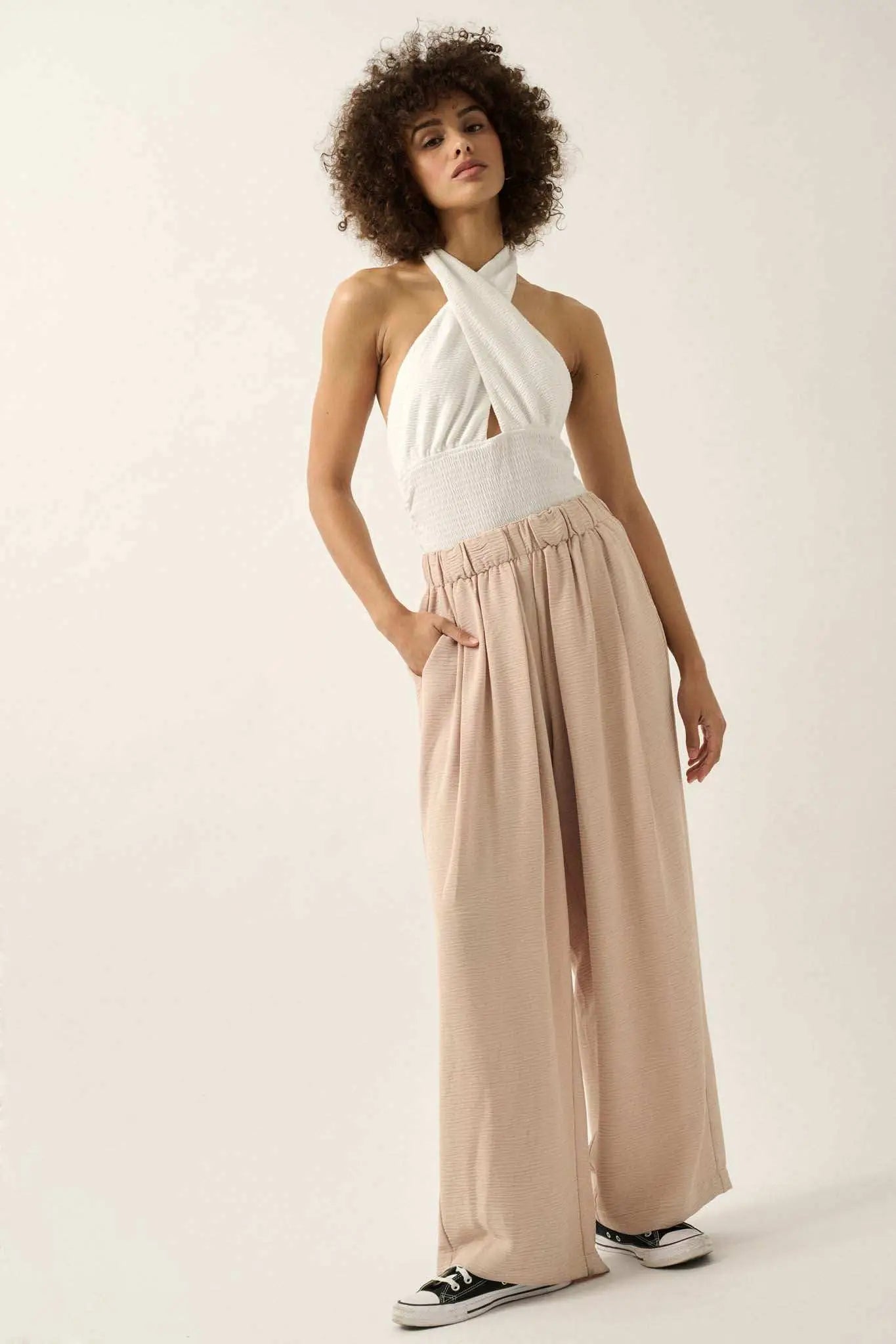 Promise the Label Smocked Jersey Halter Top