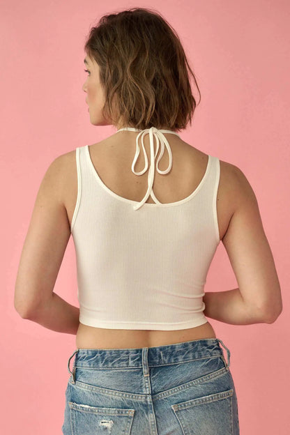 Promise the Label Rib-Knit Layered Lace-Up Tank Top