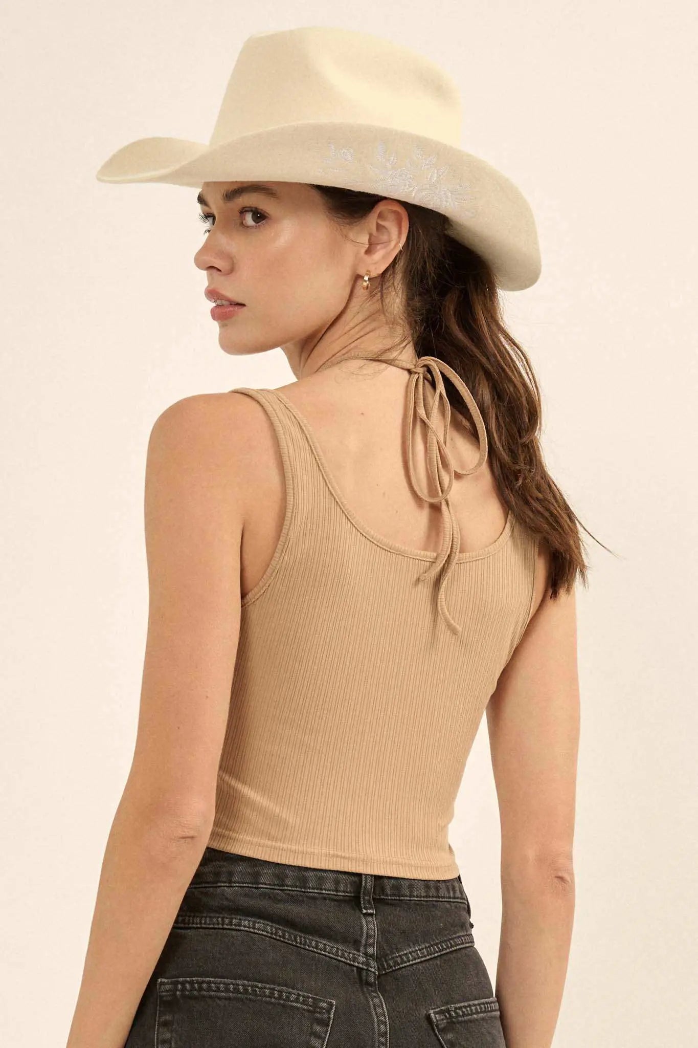 Promise the Label Rib-Knit Layered Lace-Up Tank Top