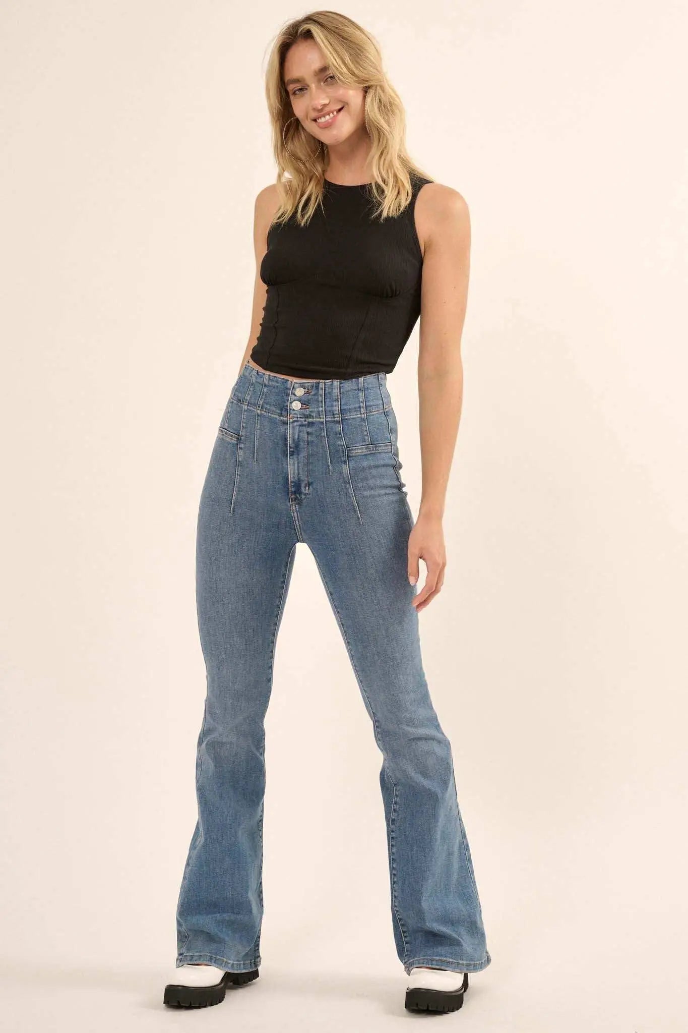 Promise the Label Rib-Knit Corset Tank Top