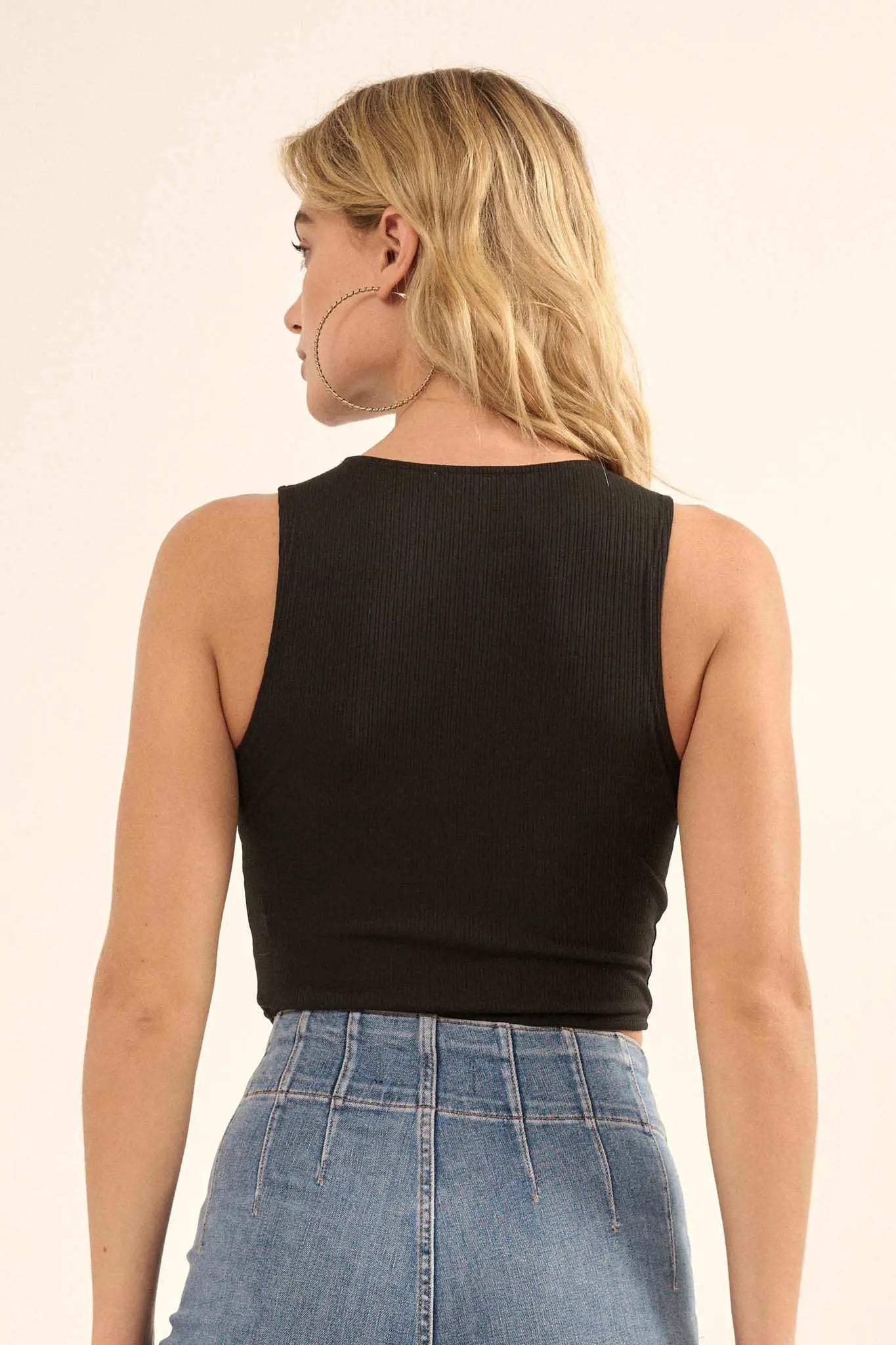 Promise the Label Rib-Knit Corset Tank Top