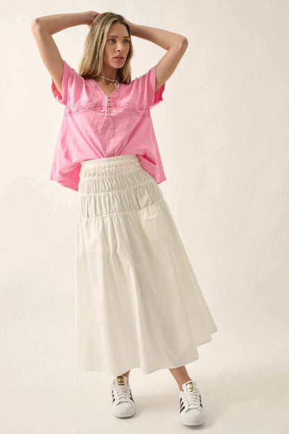 Rise and Shine Lace-Trimmed Slub Cotton Henley Tee