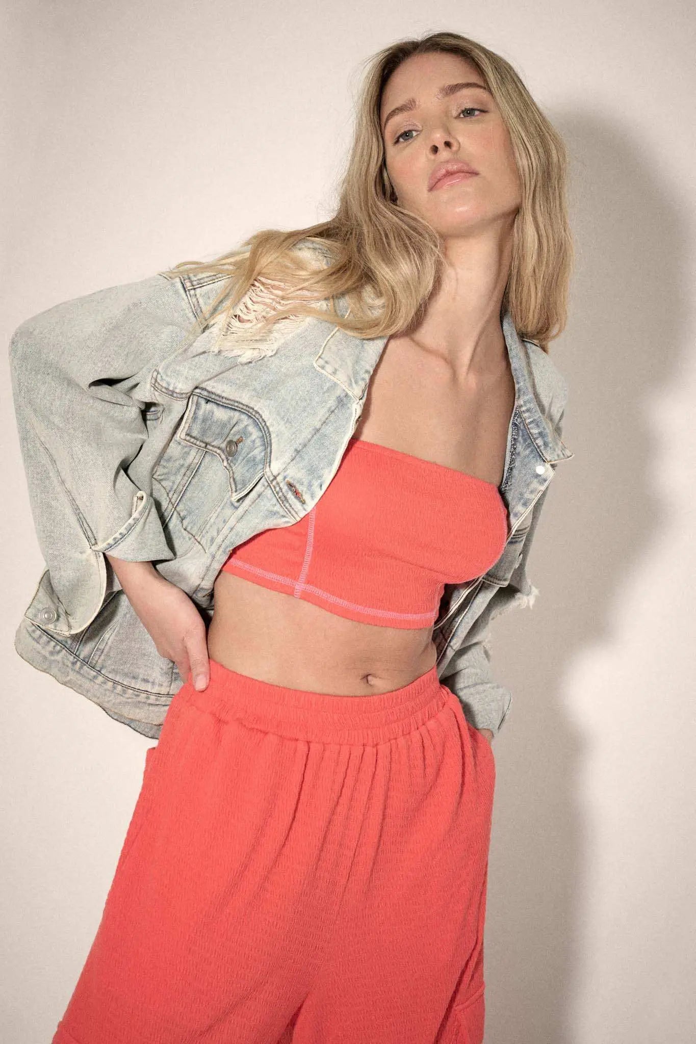 Promise the Label Smocked Jersey Bandeau Tube Top