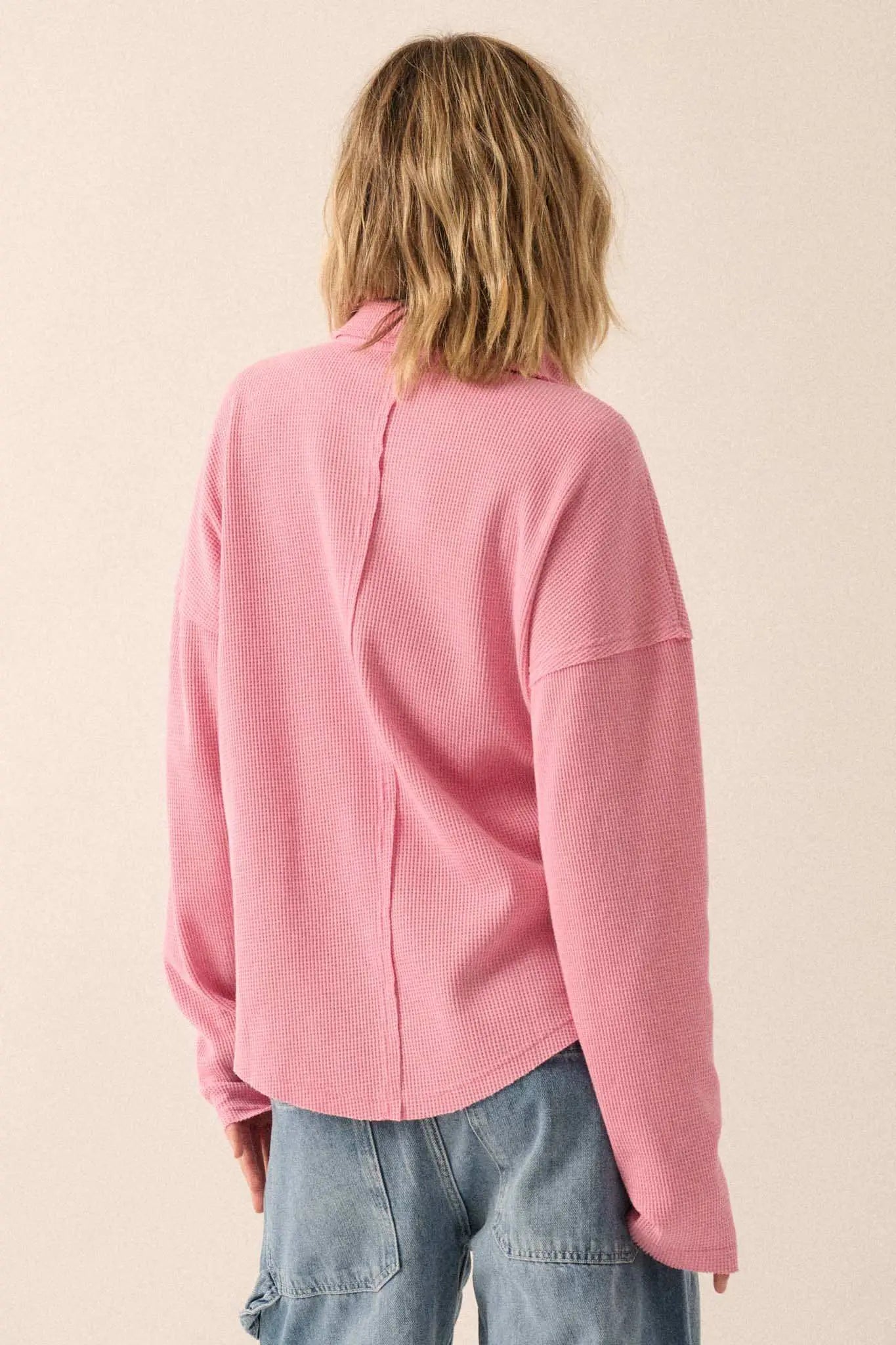 No Problemo Collared V-Neck Waffle-Knit Top
