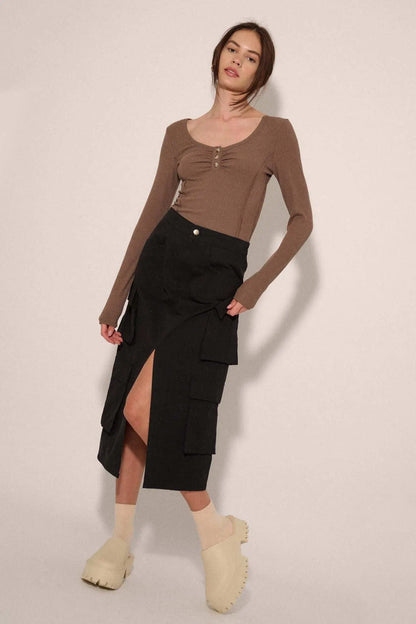 Promise the Label Rib-Knit Scoop Neck Henley Top