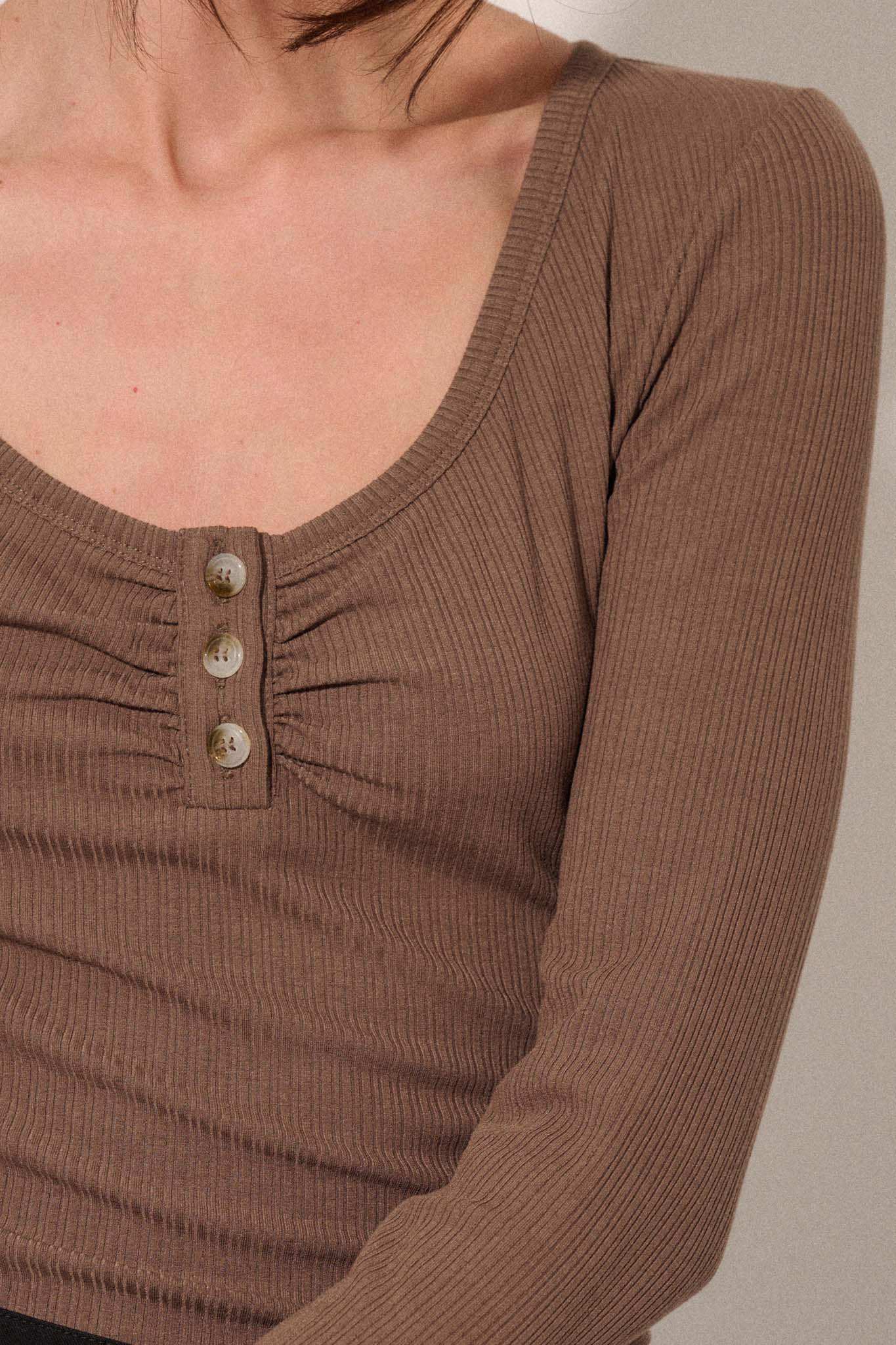 Promise the Label Rib-Knit Scoop Neck Henley Top