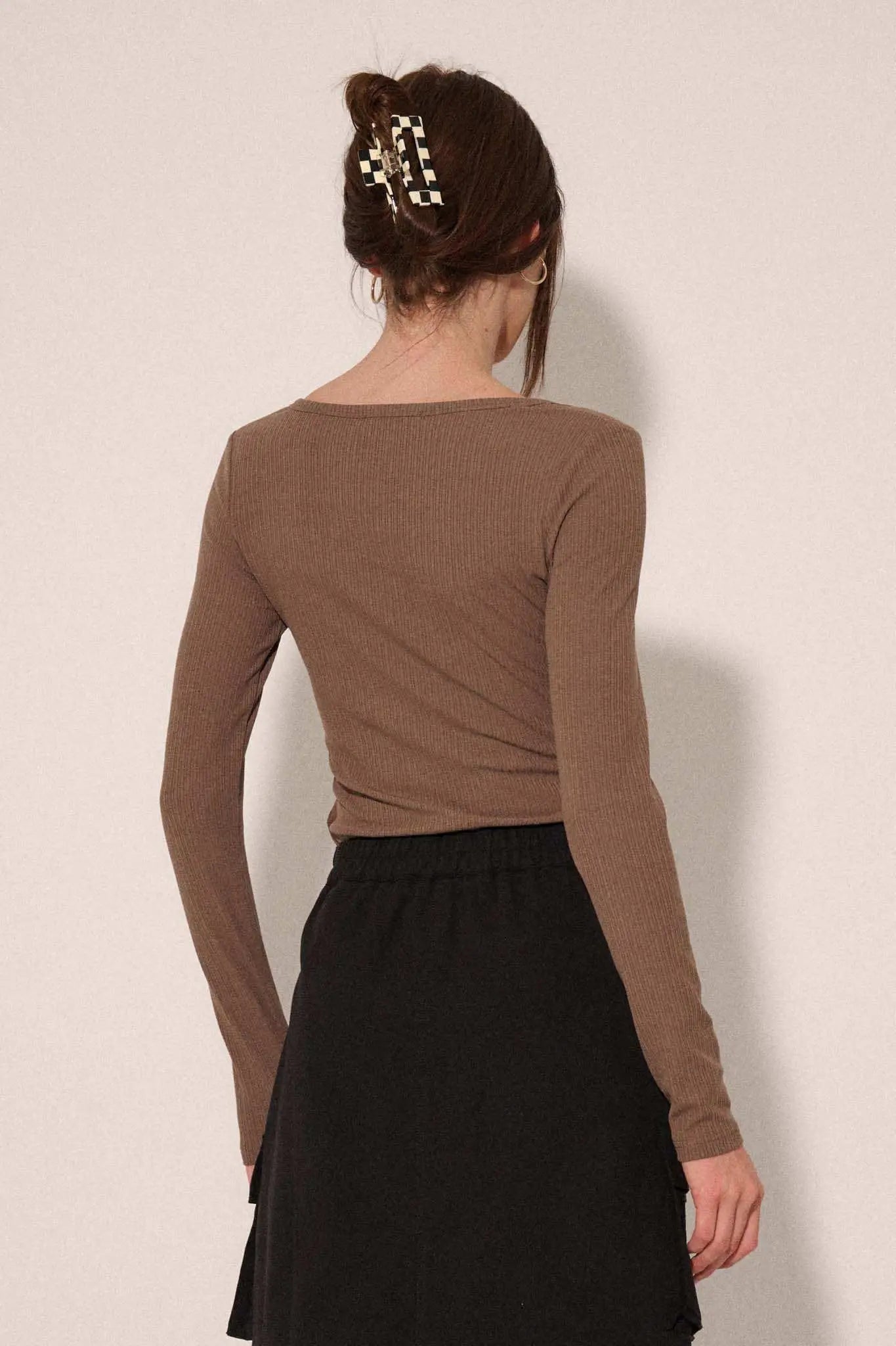 Promise the Label Rib-Knit Scoop Neck Henley Top