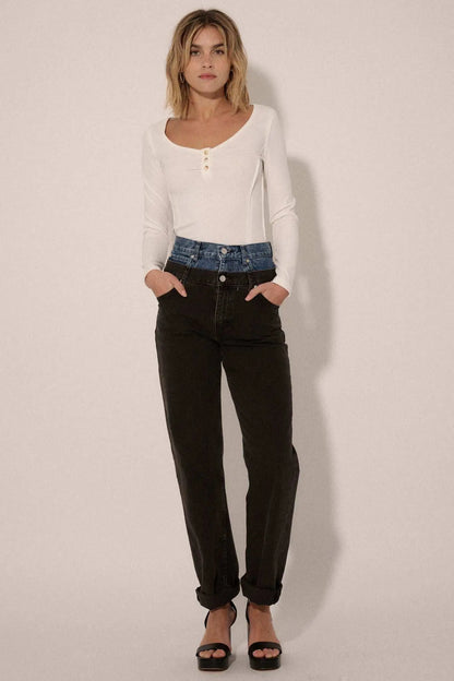 Promise the Label Rib-Knit Scoop Neck Henley Top