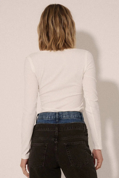 Promise the Label Rib-Knit Scoop Neck Henley Top