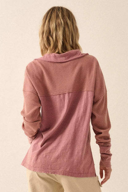 Free Your Mind Mixed Media Collared Waffle Top