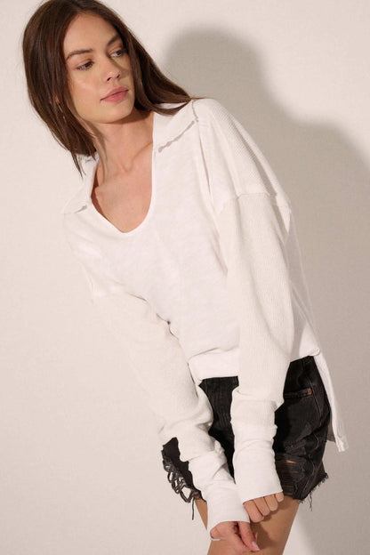 Free Your Mind Mixed Media Collared Waffle Top