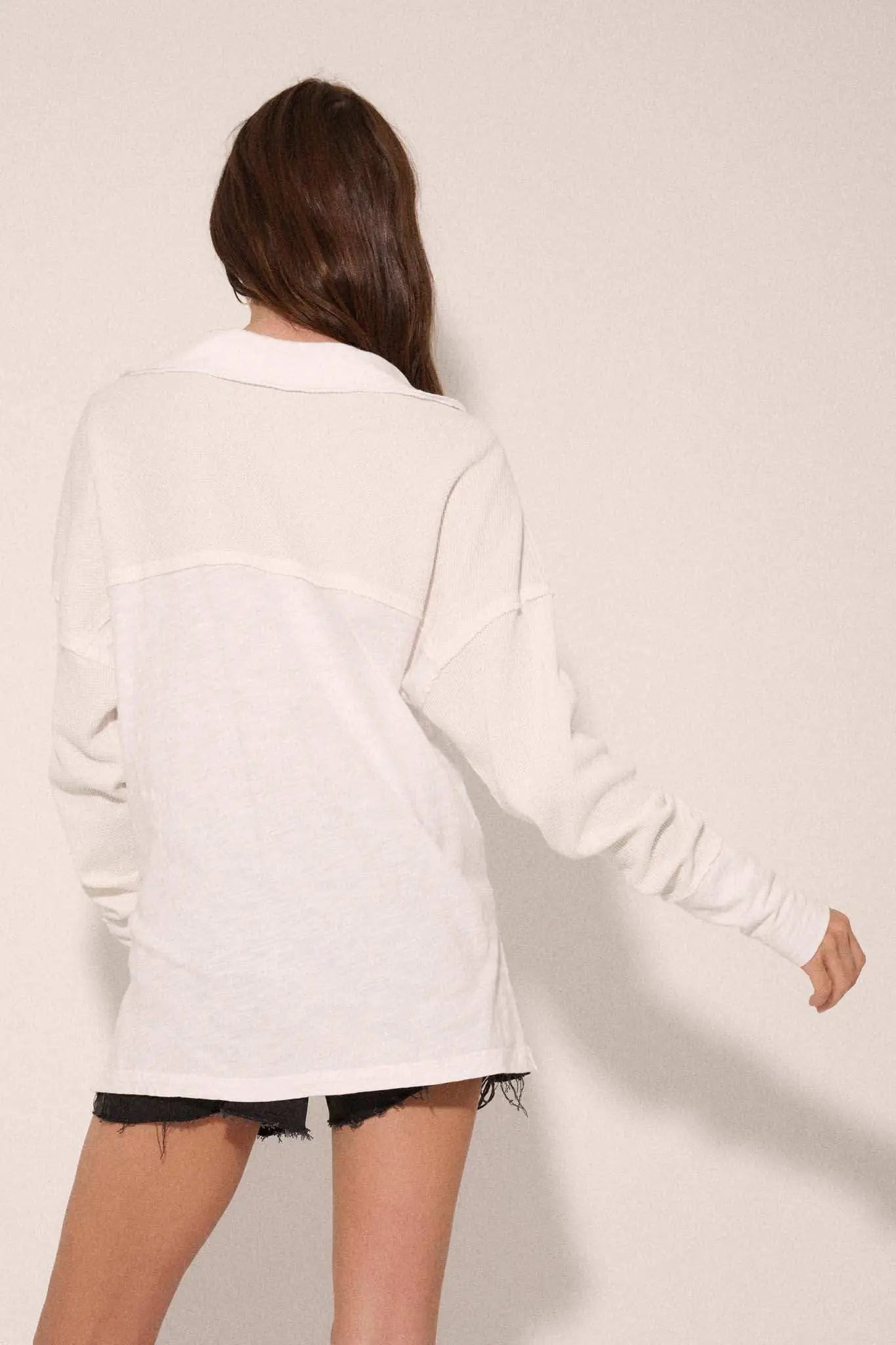 Free Your Mind Mixed Media Collared Waffle Top
