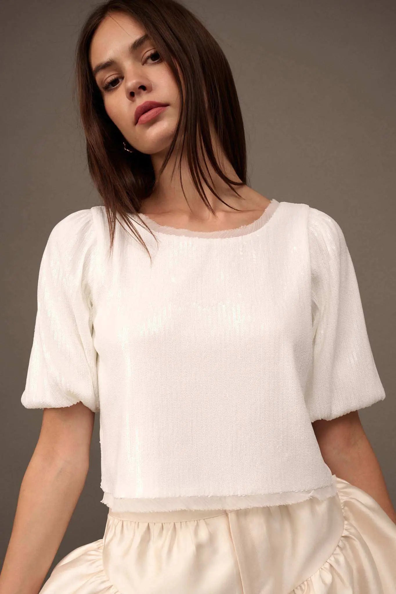 Best of My Love Sequin Puff-Sleeve Top