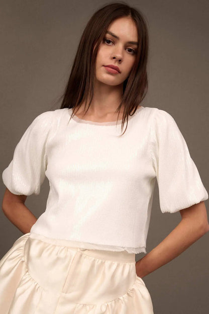 Best of My Love Sequin Puff-Sleeve Top