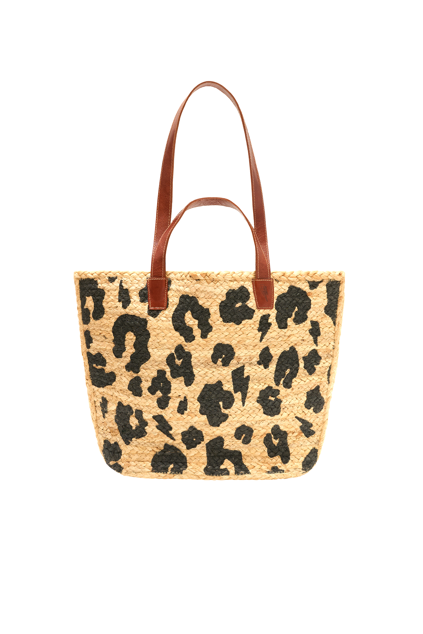 Natural with Black Leopard Straw Basket Bag