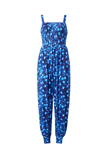 Navy Paradise Cheetah Jersey Jumpsuit