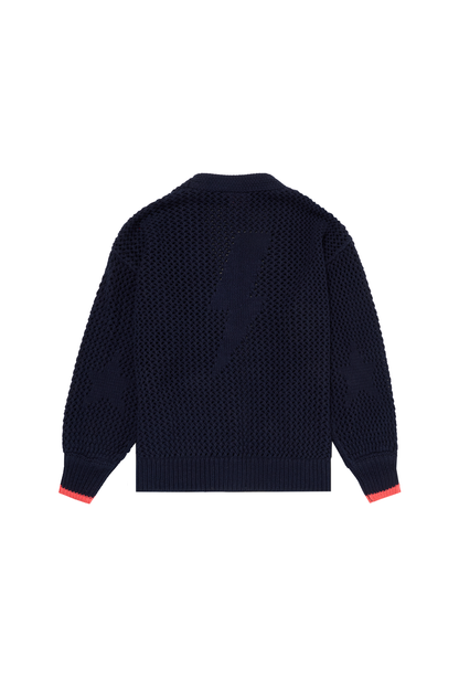 Navy Star and Lightning Bolt Knitted Crochet Cardigan