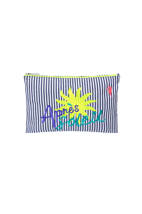 White with Navy Stripe Apres Soleil Large Swag Bag
