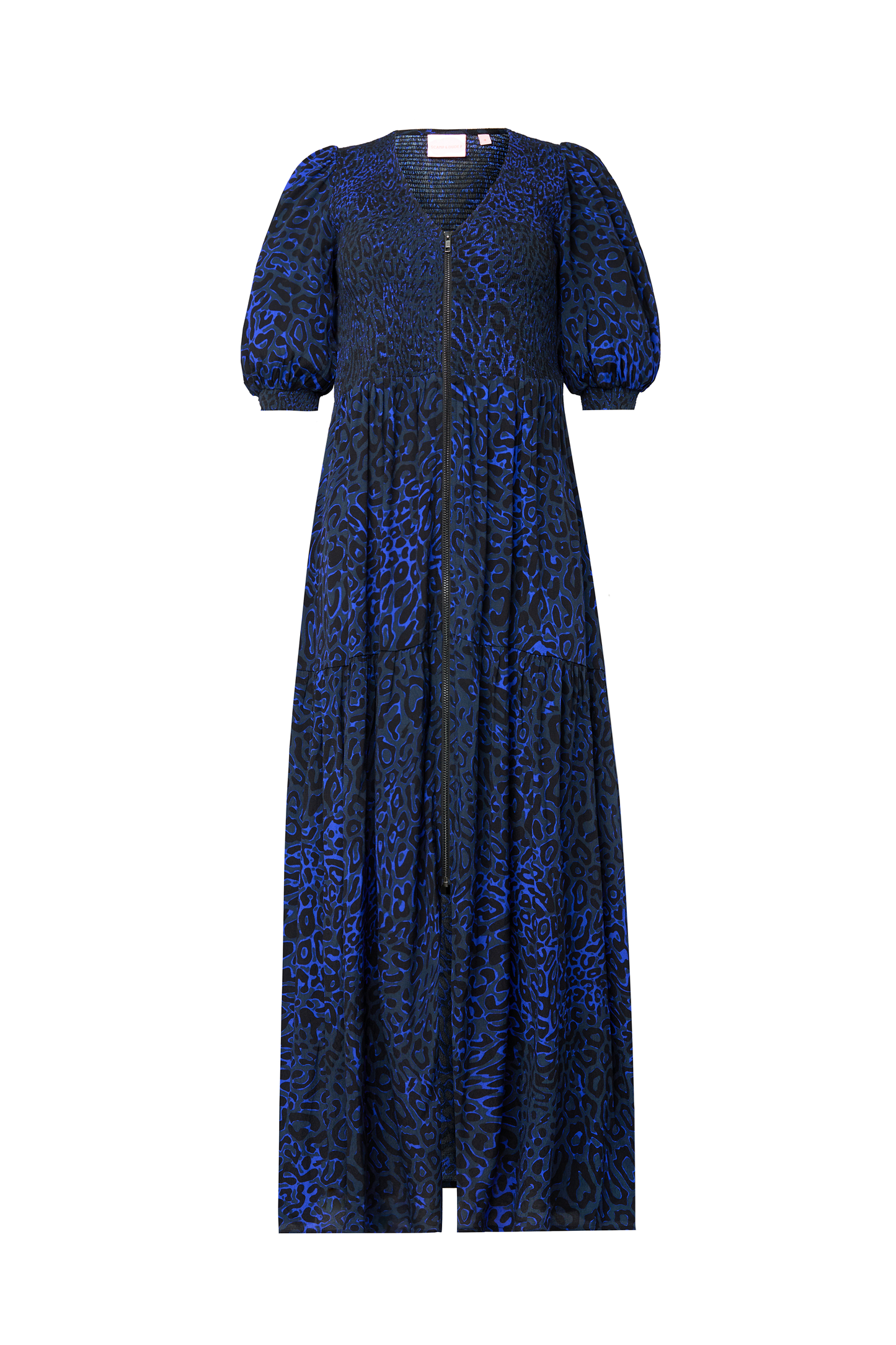 Navy Leopard Ray Shirred Zip Detail Midi Dress