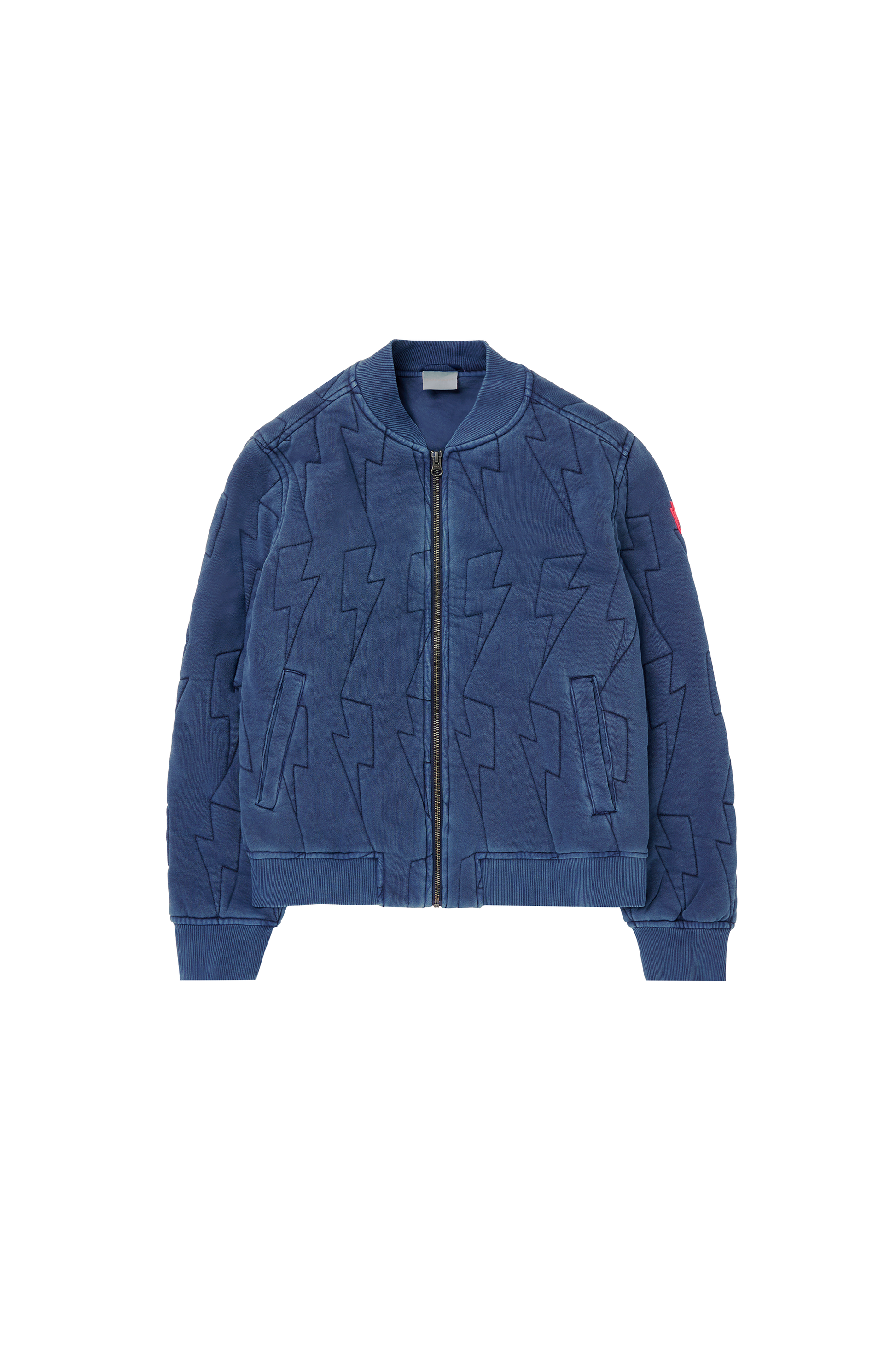Navy Lightning Bolt Fitted Quilted Bomber Jacket