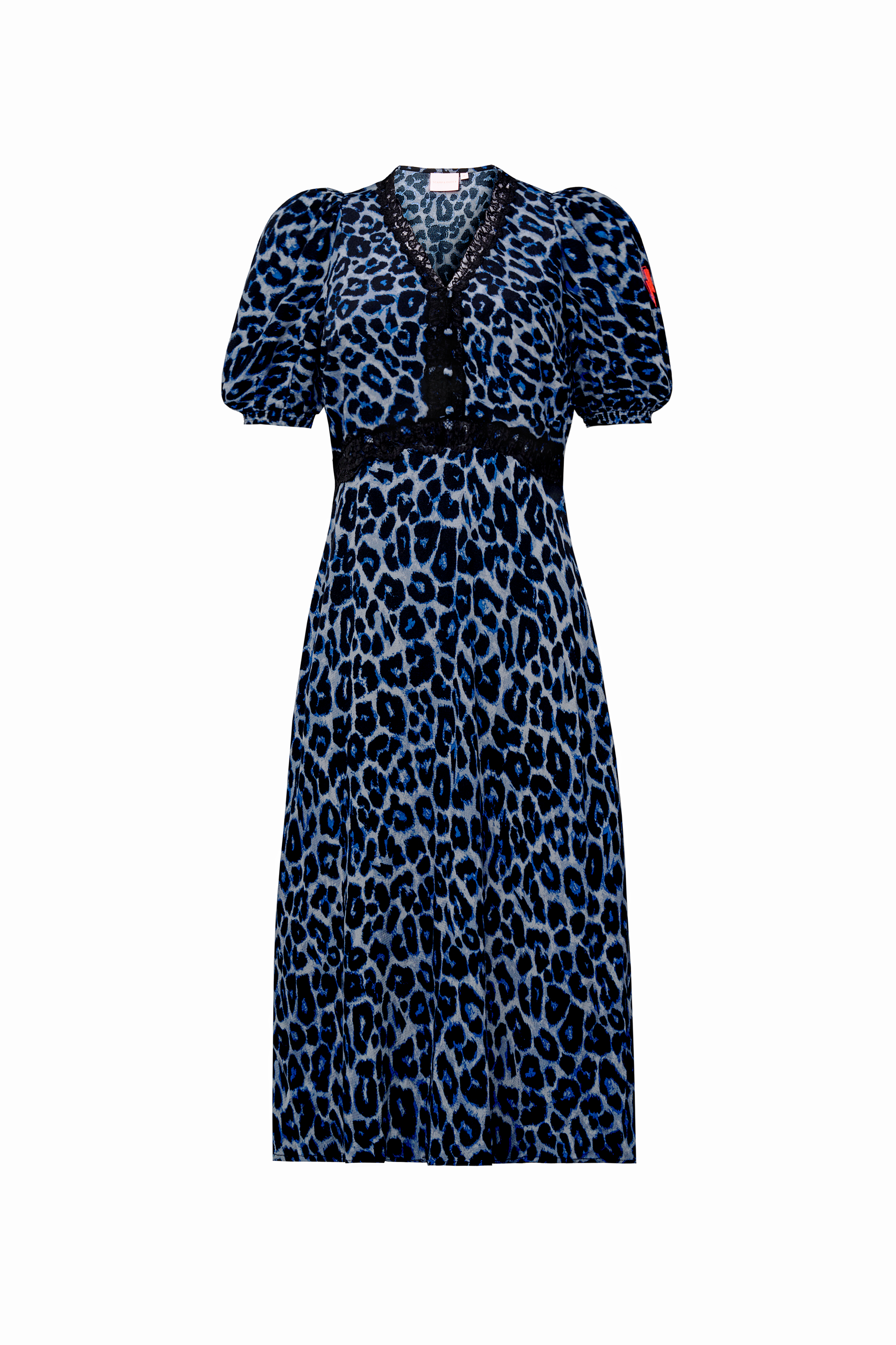 Navy Jaguar Lace Trim Short Tea Dress