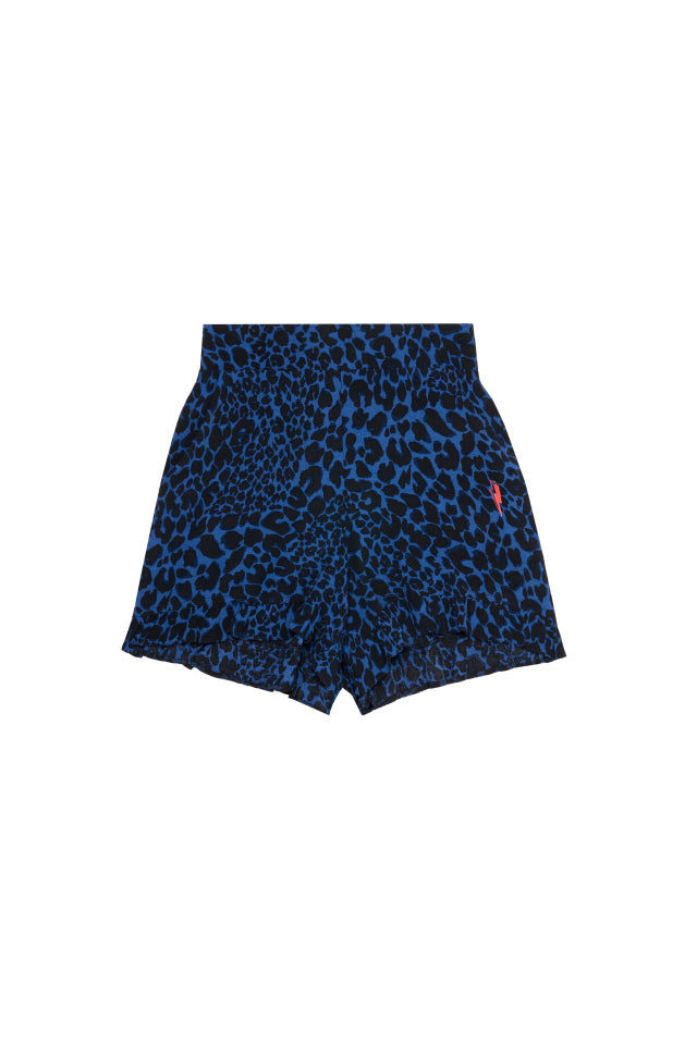 Navy with Black Rock and Roll Leopard Frill Hem Shorts