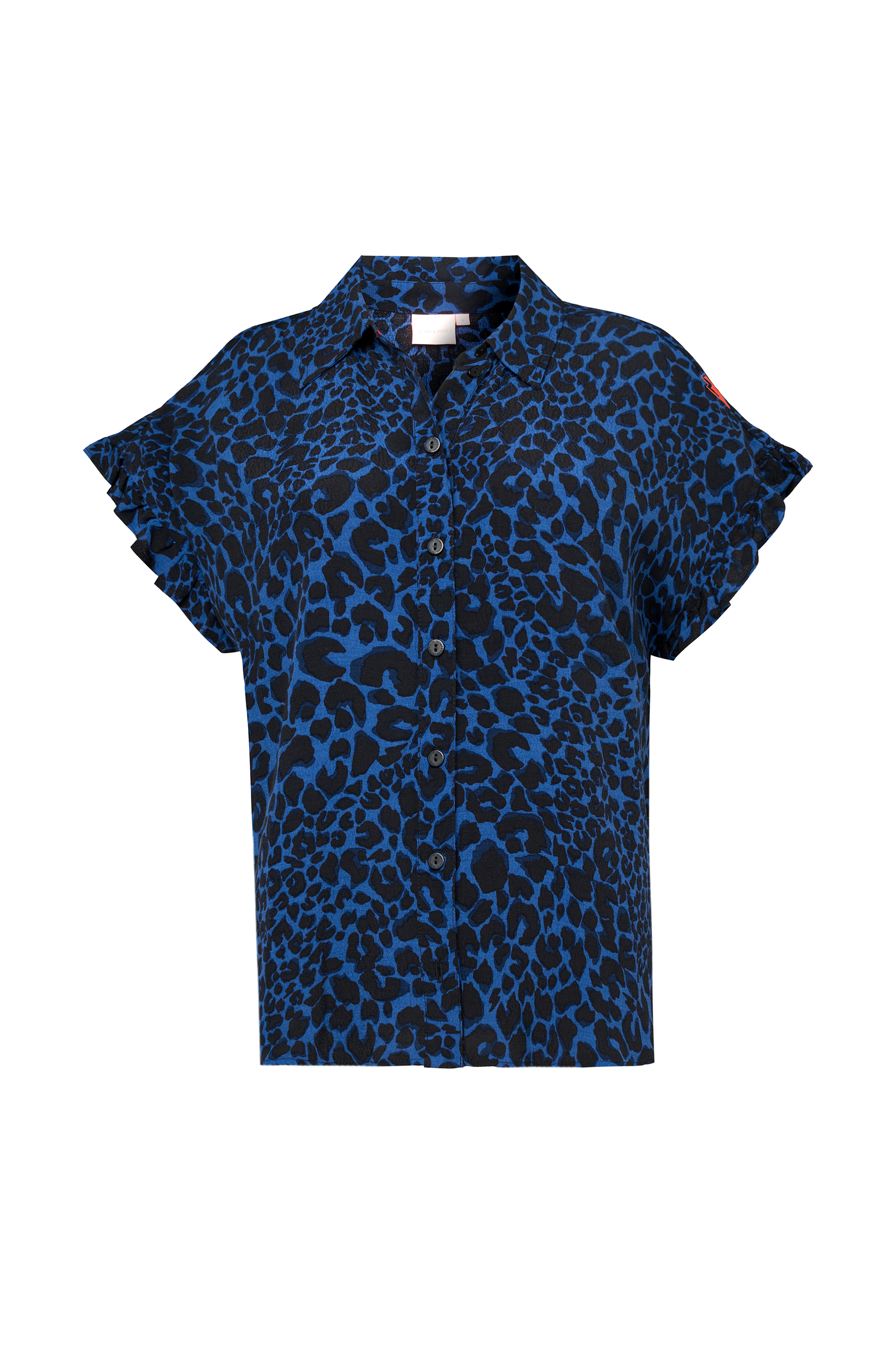 Navy with Black Rock and Roll Leopard Frill Sleeve Shirt